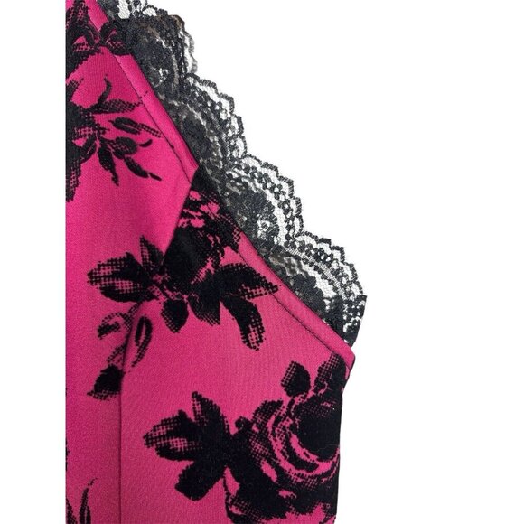 90s Pink Halter Dress Size Small Black Velvet Flowers Lace Mini Semi Formal HOCO - Picture 2 of 10